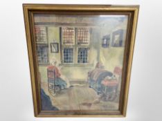 Danish school : a lady reading in an interior, watercolour,