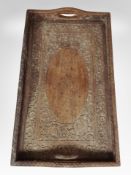 A heavily carved Eastern twin-handled tray, width 46cm.