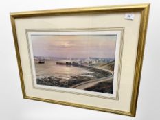 After Ivan Lindsay : The Mouth of the Tyne, signed colour print, 49cm x 32cm.