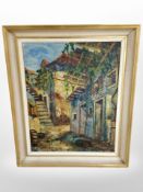 Continental School : Mediterranean village, oil on canvas, framed.