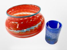 A Sunderland glass bowl, diameter 22cm, and a further beaker.