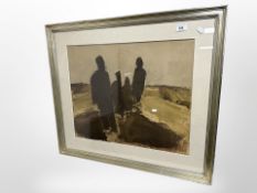 Danish school : figures in an abstract landscape, watercolour,