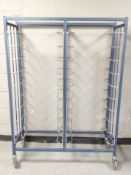 A metal trolley on castors,