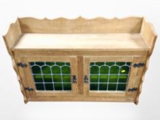 A Danish blonde oak leaded glass door wall cabinet,