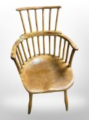 A 19th century elm kitchen armchair (as found),