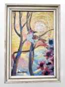 Jens Ravn : Study of a bird on a branch, oil on canvas, 31cm x 47cm.