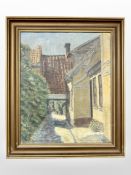 C Skousjaard : A cobbled lane by a cottage, oil on canvas, 32cm x 39cm.