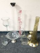 A group of contemporary glass flower arranging vases, tallest 80cm.