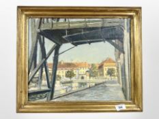 Danish school : Buildings by a canal, oil on canvas, 40cm x 32cm.