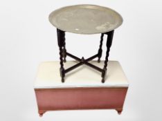 A loom blanket box and Eastern brass tray table CONDITION REPORT: Table stand with