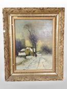 Danish school : figure on a winter track, oil on board,