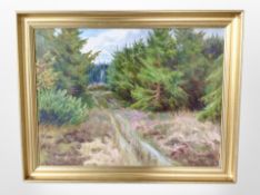 Kai Jensen (20th century) : A path through dense woods, oil on canvas, 39cm x 29cm.