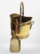 A Victorian brass coal bucket and shovel.