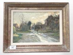 D J Curtis : Midwinter light, Harwell, oil on board,