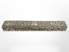 An Edwardian embossed silver pen box, George Nathan & Ridley Hayes, Chester 1902,
