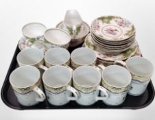 A Tuscan Windsor part tea set, and a set of 8 porcelain mugs.
