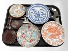 A group of Chinese plates, the largest Willow pattern example diameter 19 cm,