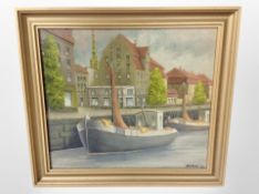 * Darn (20th century) : Fishing boats on a canal, oil on canvas, 33cm x 29cm.