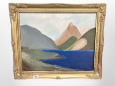Continental School : Mountain landscape with lake, oil on canvas,