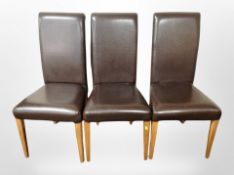 Six contemporary oak framed high backed dining chairs