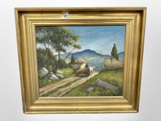 A Farraul : Farmer with cart on a track, oil on canvas, 47cm x 39cm.