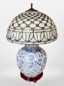 A 20th century Chinese porcelain blue and white ginger jar converted to a table lamp,