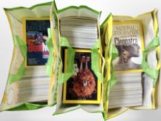 A large quantity of National Geographic magazines.