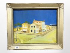 Continental School : A town landscape with locomotive crossing a bridge, oil on canvas,