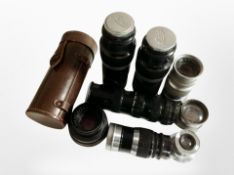 A group of camera lenses to include Leica Hektor F = 13.5cm lens No. 486777, Leica Hektor F = 13.