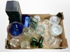 A box of 20th century glassware, including drinking glasses, vases, Rosendal carafe, etc.
