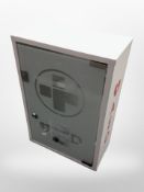 A painted metal medical cabinet with key, height 45cm.