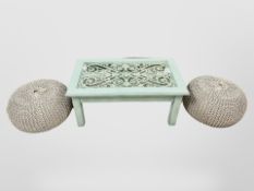 A rectangular coffee table,