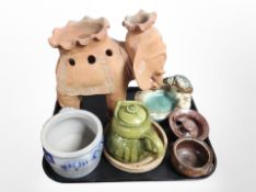 A group of ceramics including West German twin-handled planter, terracotta figure of an elephant,
