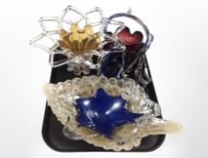 A group of 20th-century studio glass, baskets and bowls.