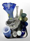 A group of 20th-century Danish glassware including ribbon vase, fruit bowl, further vases, etc.