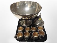 A large silver-plated pedestal punch bowl, diameter 38cm,