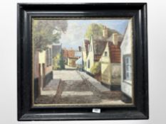 Danish school : A cobbled street by houses, oil on canvas, 49cm x 43cm.