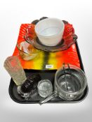 A group of 20th-century Danish glass ware including square-shaped fruit bowl, bark-textured vase,