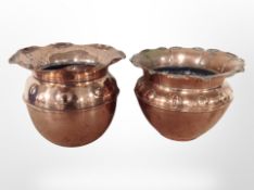 Two copper jardinieres, tallest 19cm.