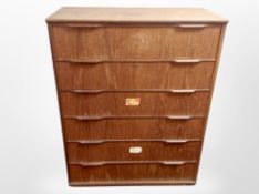 A 20th-century Danish teak six-drawer chest, 85cm x 41cm x 106cm.