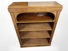 An early 20th-century Danish mahogany and satinwood-inlaid open bookcase, 90cm x 30cm x 122cm.