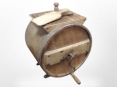 A 19th-century pine butter churn.