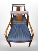 A pair of 19th-century Danish mahogany and satinwood-inlaid armchairs.