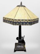A Tiffany-style patinated metal table lamp, height 66cm.