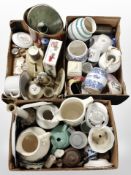 Four boxes containing assorted continental ceramics, glasswares, lamp base, etc.