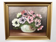 Danish school : Still life of flowers in a pot, oil on canvas, 27cm x 22cm.