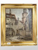 A Jacobsen : Chickens in a courtyard, oil on canvas, 33cm x 40cm.