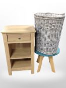 An oak-effect bedside table, 46cm wide, 35cm deep, 77 high,