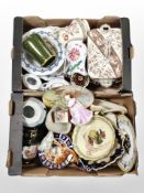 Two boxes of 20th-century ceramics including dinner china, twin-handled tureen, figures, etc.