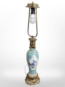 A Chinese porcelain Famille Jaune vase converted to a table lamp, overall height 71cm.